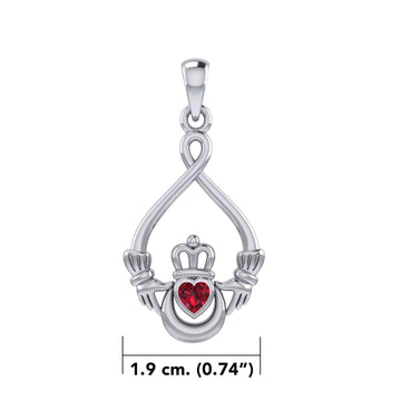 Claddagh with Heart Gemstone and Crescent Moon at the bottom Silver Pendant TPD6124 - Jewelry